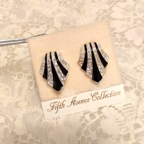 Vintage White Clear Cubic Zirconia Silver Tone Earrings Non-Pierced Clip - Picture 6 of 9